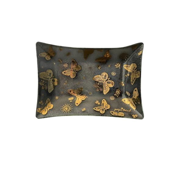 MCM GEORGES BRIARD Butterfly Glass Gold Rectangular Serving Dish Plate 8"x6" - Picture 1 of 3